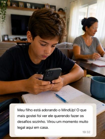 Adolescente utilizando o MindUp e relato de responsável
