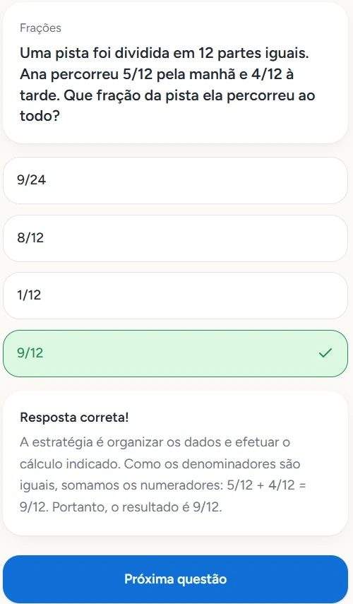 Exemplo de questão do MindUp com resposta correta e explicação